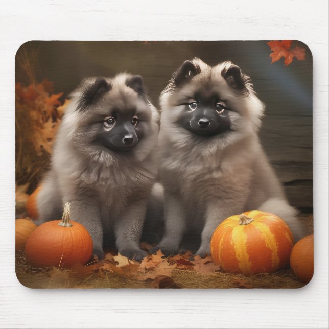 Tapis De Souris Keeshond Chiot Automne Citrouille délice (Devant)