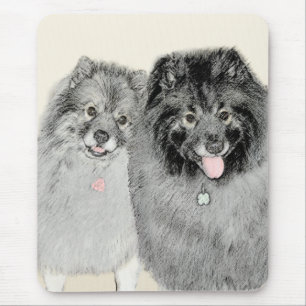 Tapis De Souris Keeshond Maman et Son Peinture - Art Chien origina