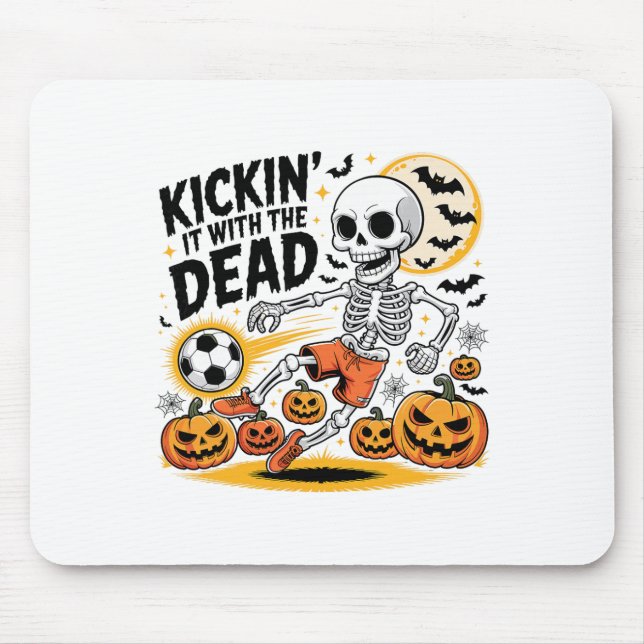 Tapis De Souris Kickin' It Halloween Skeleton Soccer Player  (Devant)