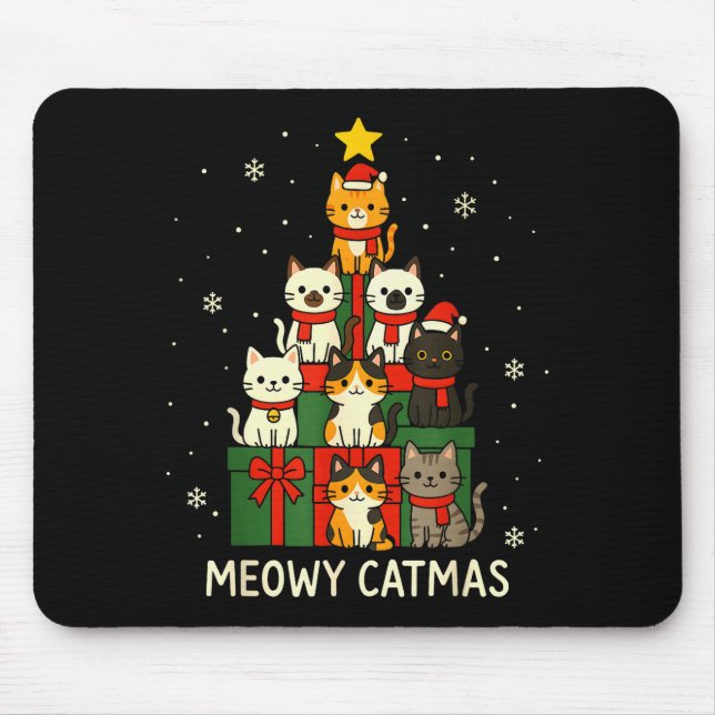 Tapis De Souris Kids Men Women Meowy Catmas Funny Christmas Cats C (Devant)