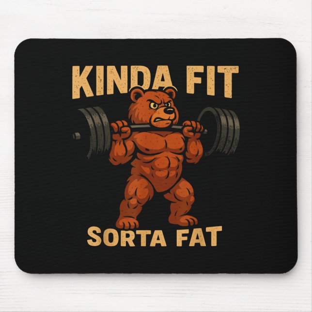 Tapis De Souris Kinda Fit Sorta Fat Strong Cartoon Bear Gym Funny  (Devant)