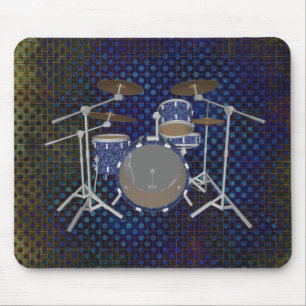 Tapis De Souris Kit de tambours de jazz - Drums bleus personnalisé