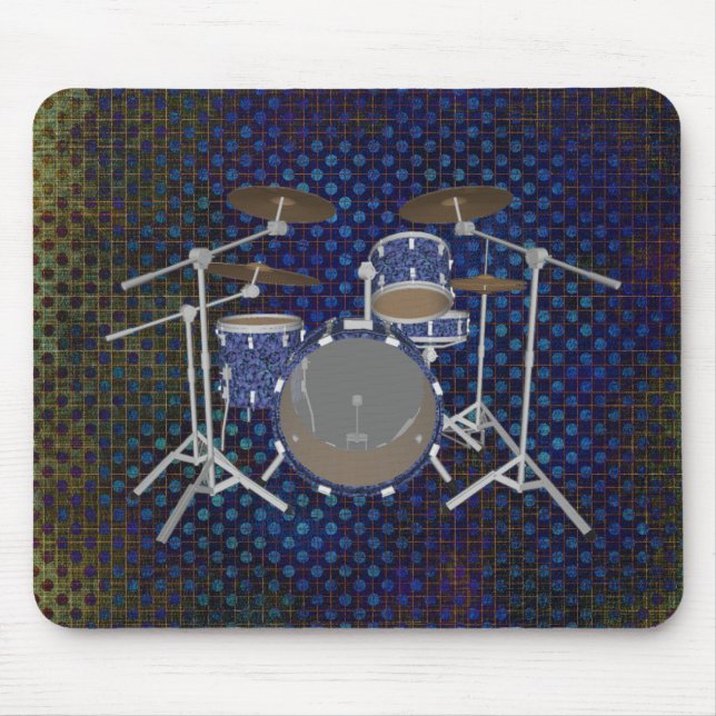 Tapis De Souris Kit de tambours de jazz - Drums bleus personnalisé (Devant)