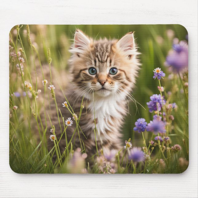 Tapis De Souris Kitten Dans Le Champ Fleur sauvage (Devant)