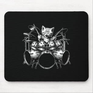 Tapis De Souris Kitten Rock Band Funny Kitty Drummer Cat Jouer D