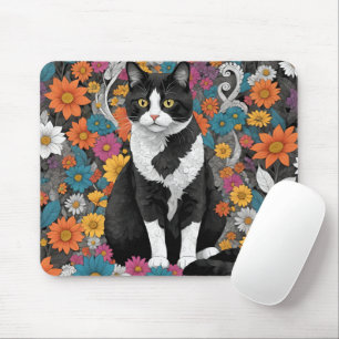Tapis De Souris Kitty au milieu des fleurs