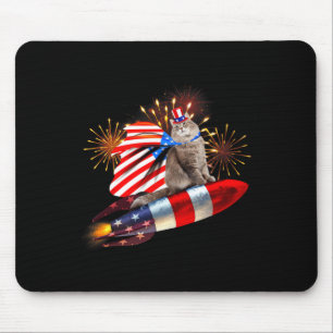Tapis De Souris Kitty Chat 4 juillet Roquette Avec Fireworks Usa P