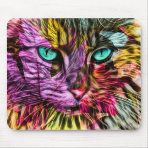 Tapis De Souris Kitty Chat Automne Feuilles d'Artsy Coloré Design