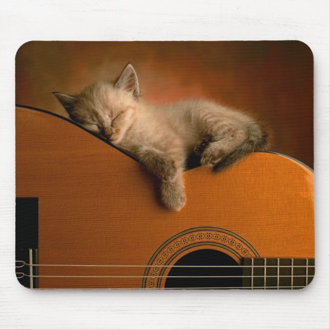 Tapis De Souris Kitty dormant sur la guitare Mousepad (Devant)