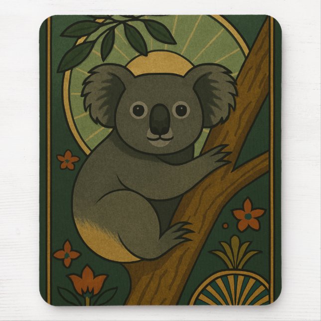 Tapis De Souris Koala ornemental en Mandala botanique (Devant)