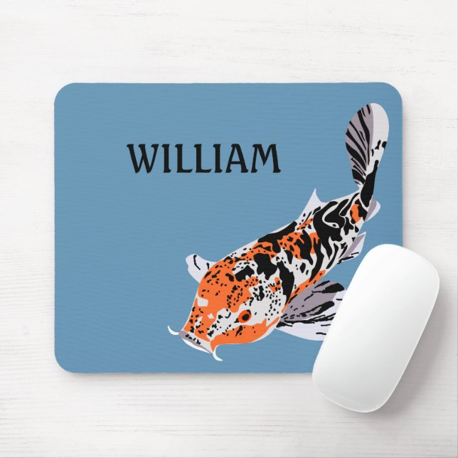 Tapis De Souris Koi Fish Illustration Orange et Bleu Personnalisé (Avec souris)