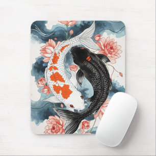 Tapis De Souris Koi Fish Yin Yang Lotus Art