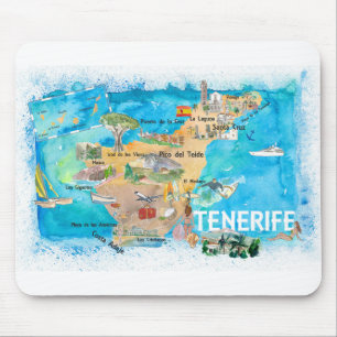 Tapis De Souris La carte des Canaries de Tenerife avec un paysage