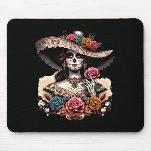 Tapis De Souris La Catrina crâne coloré mexicain Dia De Los hommes