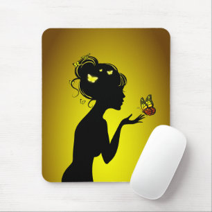 Tapis De Souris La femme papillons jaunes Mouse Pad