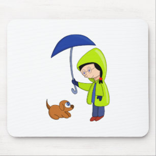 Tapis De Souris La fille et le chien un jour pluvieux