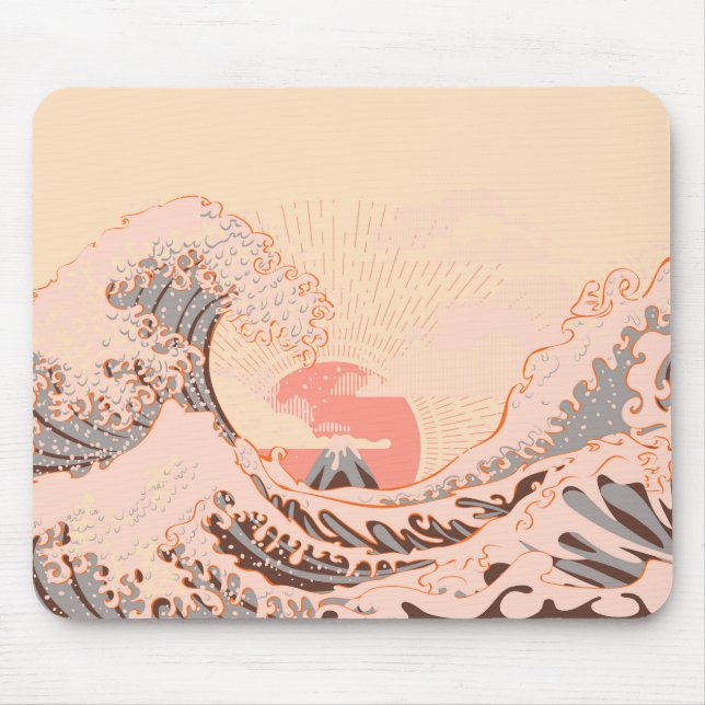 Tapis De Souris La grande vague de kanagawa au lever du soleil (Devant)