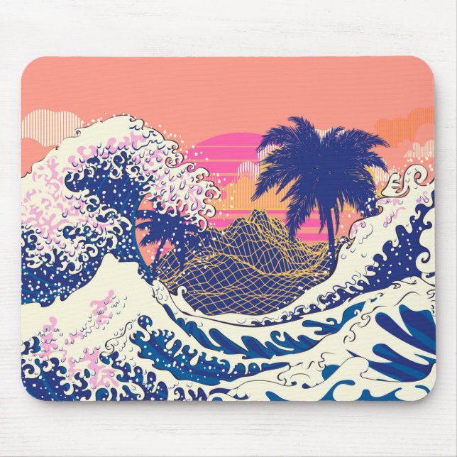 Tapis De Souris La grande vague de kanagawa et de palmiers (Devant)
