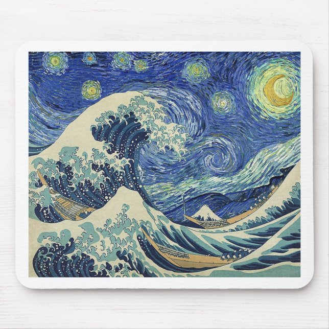 Tapis De Souris La grande vague outre de Kanagawa - la nuit (Devant)