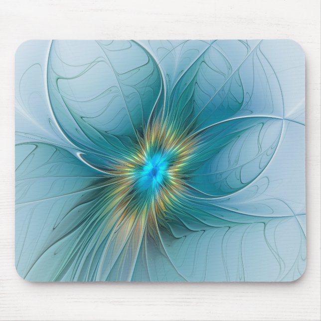 Tapis De Souris La petite Beauté Moderne Bleu Or Fractal Flower (Devant)