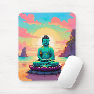 Tapis De Souris La réflexion sur le coucher de soleil de Bouddha