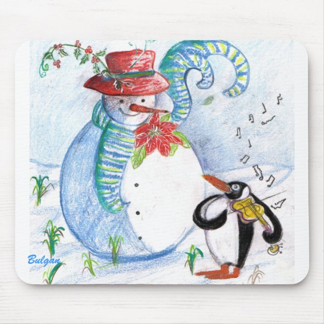 TAPIS DE SOURIS LA SÉRÉNADE HIVERNALE DE SNOWMAN ET PENGUIN (Devant)