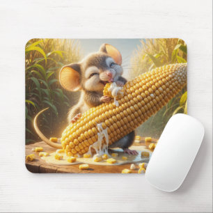 Tapis De Souris La Souris Mange Du Maïs Sur Le Fouet