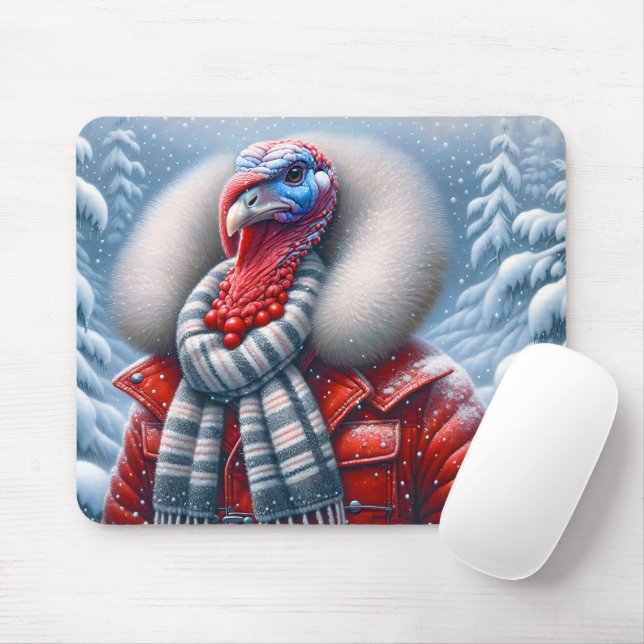Tapis De Souris La Turquie Portant Un Manteau Rouge (Avec souris)