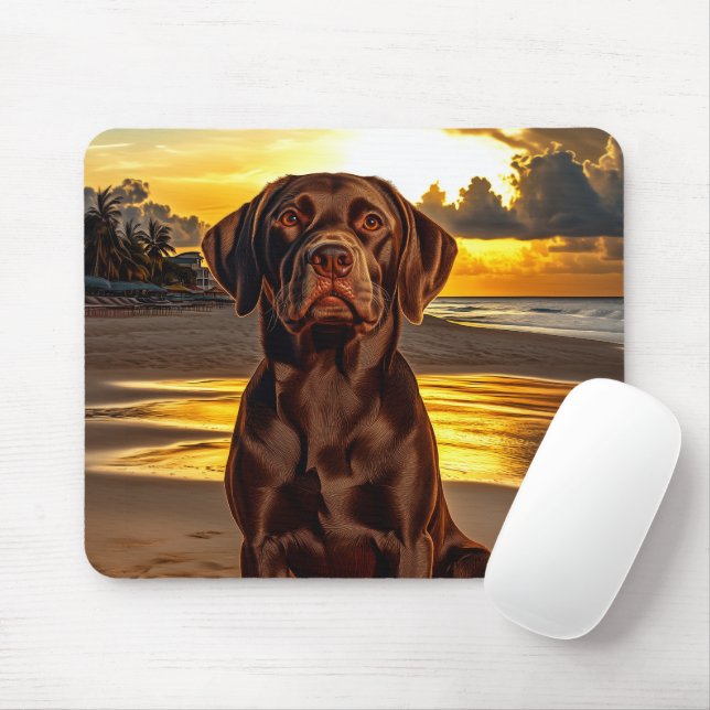 Tapis De Souris Labrador au chocolat au coucher du soleil (Avec souris)