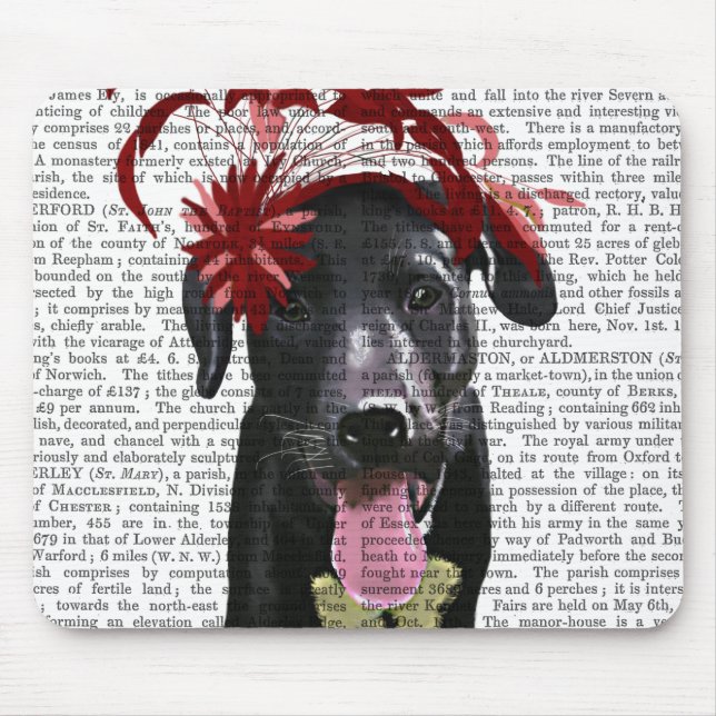 Tapis De Souris Labrador Noir Avec Fascinateur Rouge (Devant)