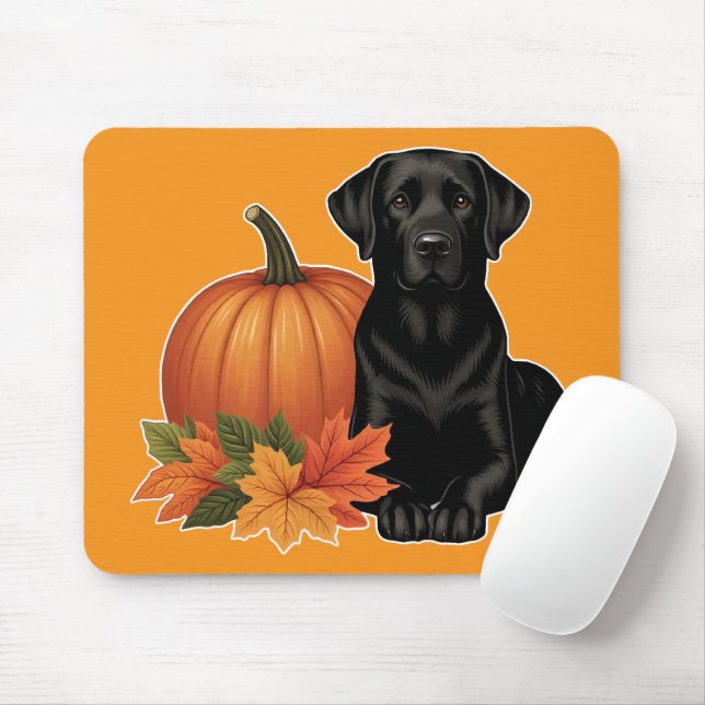 Tapis De Souris Labrador Noir avec feuilles d'automne et Citrouill (Avec souris)