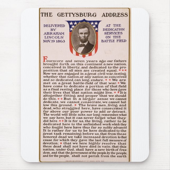 Tapis De Souris L'adresse de Gettysburg par Abraham Lincoln 1863 (Devant)