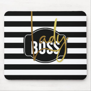 Tapis De Souris Lady Boss - Black White & Gold Stripe Mousepad
