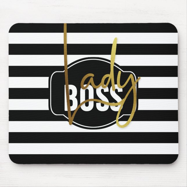 Tapis De Souris Lady Boss - Black White & Gold Stripe Mousepad (Devant)