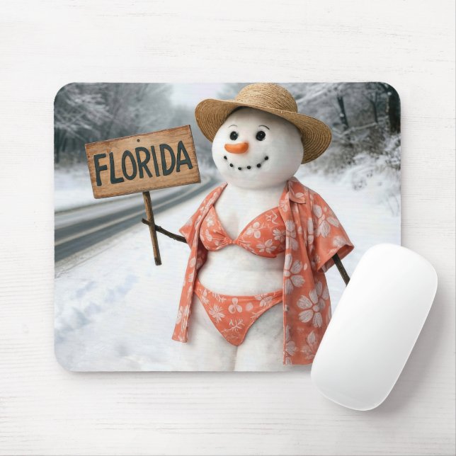 Tapis De Souris Lady Snowman Hitchhiking with a Florida Sign (Avec souris)