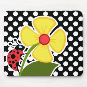 Tapis De Souris Ladybug sur les Pois noirs et blancs