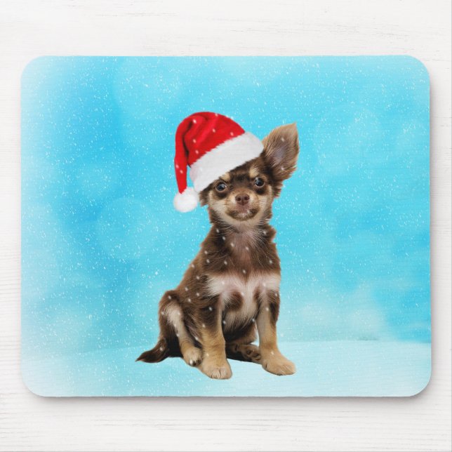 Tapis De Souris Laisser neiger Noël Chihuahua Chig porter le Casqu (Devant)