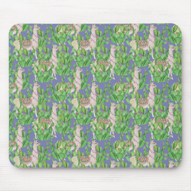 Tapis De Souris Lama d'aquarelle et motif de Catus (Devant)