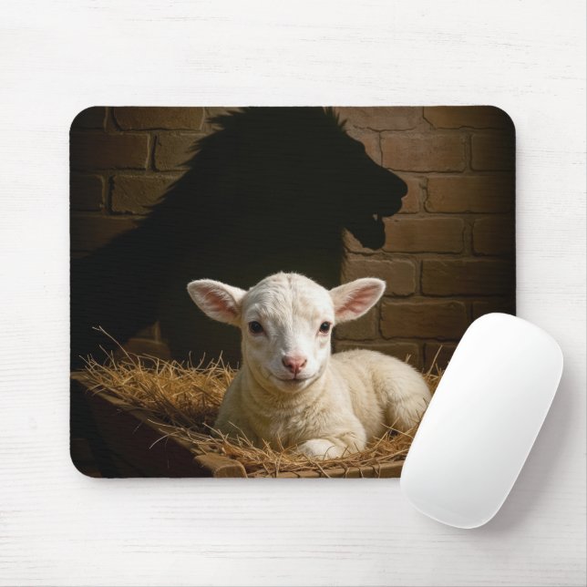 Tapis De Souris Lamb In a Manger With Lion Shadow (Avec souris)