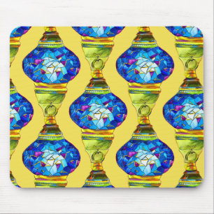 Tapis De Souris Lampes turques bleues mosaïque art aquarelle