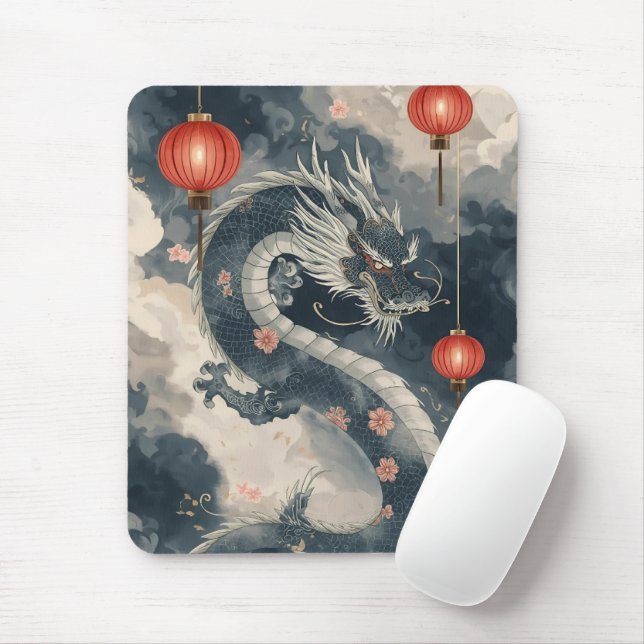 Tapis De Souris Lanternes de dragon bleu chinois (Avec souris)