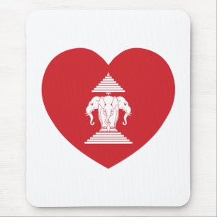 Tapis De Souris Laotian Erawan 3 Headed Elephant Heart Flag