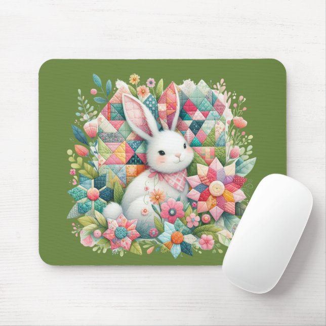 Tapis De Souris Lapin avec courtepointe et fleurs (Avec souris)