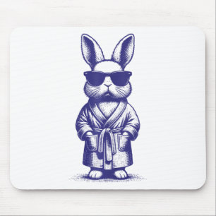 Tapis De Souris Lapin Avec Robe Et Lunettes De Soleil Bleu Pâques 