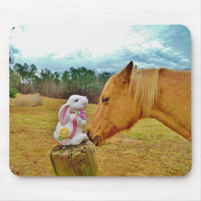 Tapis De Souris Lapin blanc et Cheval jaune (Devant)