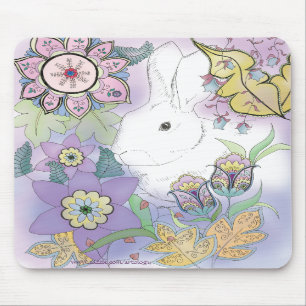 Tapis De Souris Lapin blanc, mousepad violet de jardin