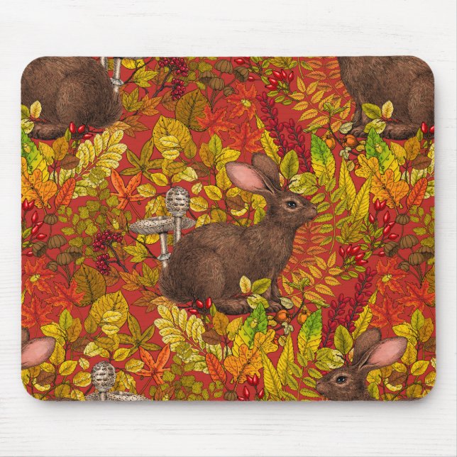 Tapis De Souris Lapin d'automne en rouge (Devant)