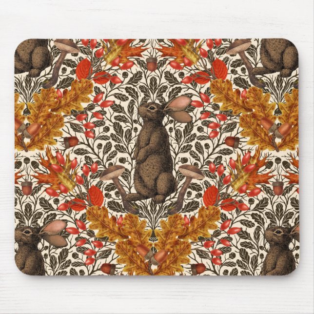 Tapis De Souris Lapin d'automne sur blanc (Devant)