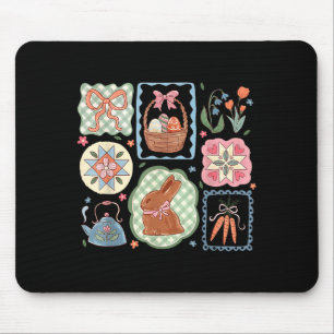 Tapis De Souris Lapin de Pâques Coquette Bow Oeufs Lapin Drôle Fle