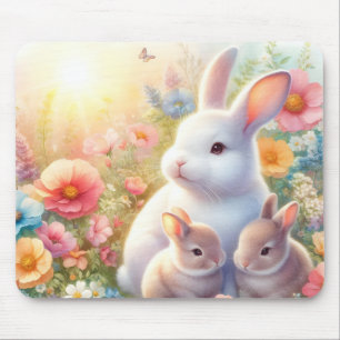 Tapis De Souris Lapin de Pâques de printemps Famille Florale Jardi